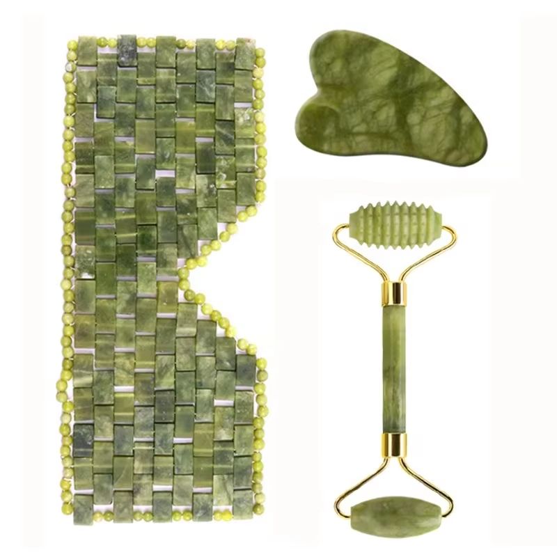 Jade Roller Gua Sha - Masker Mata Jade, Pemijat Wajah, Batu