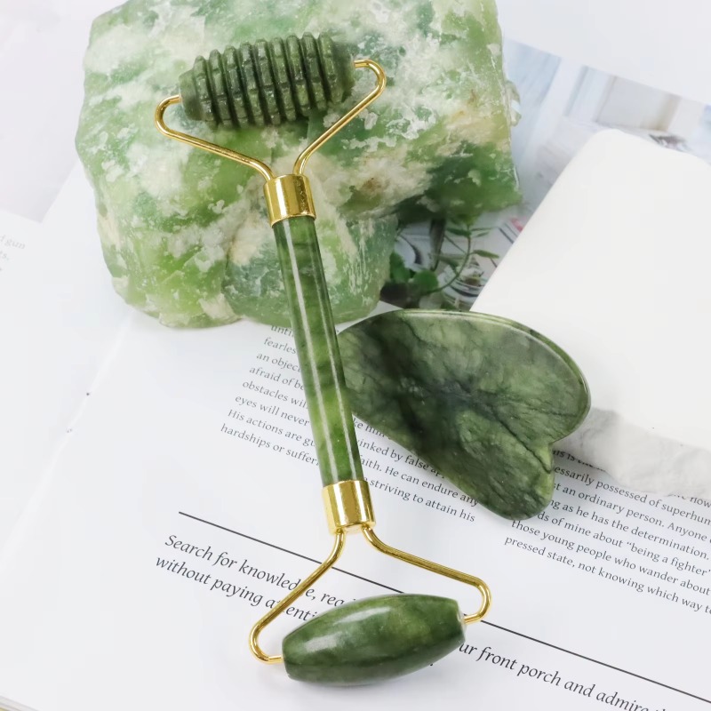 Jade Roller Gua Sha - Set Jade Spike Roller & Gua