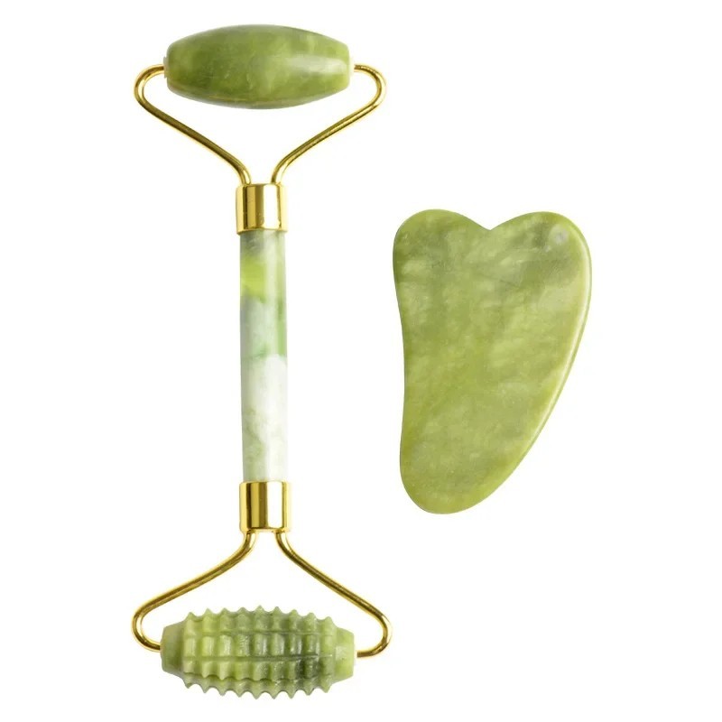 Jade Roller Gua Sha - Set Roller Pijat Wajah Batu Giok,