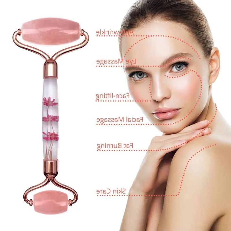 Jade Roller Gua Sha - Rose Quartz Eternal Flower Roller Alat