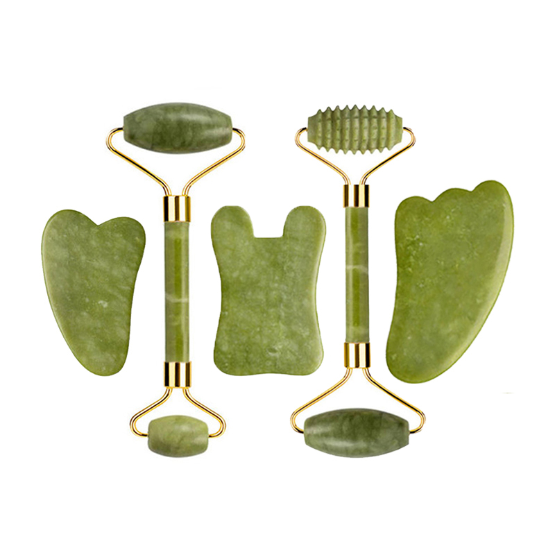 Jade Roller Gua Sha - Set pijat Guasha rol giok alami