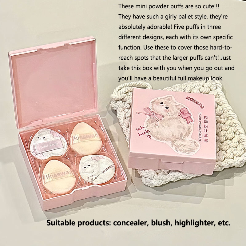 5 Buah Set Puff Jari Mini Lucu - Makeup Beauty Set ulasan dan harga
