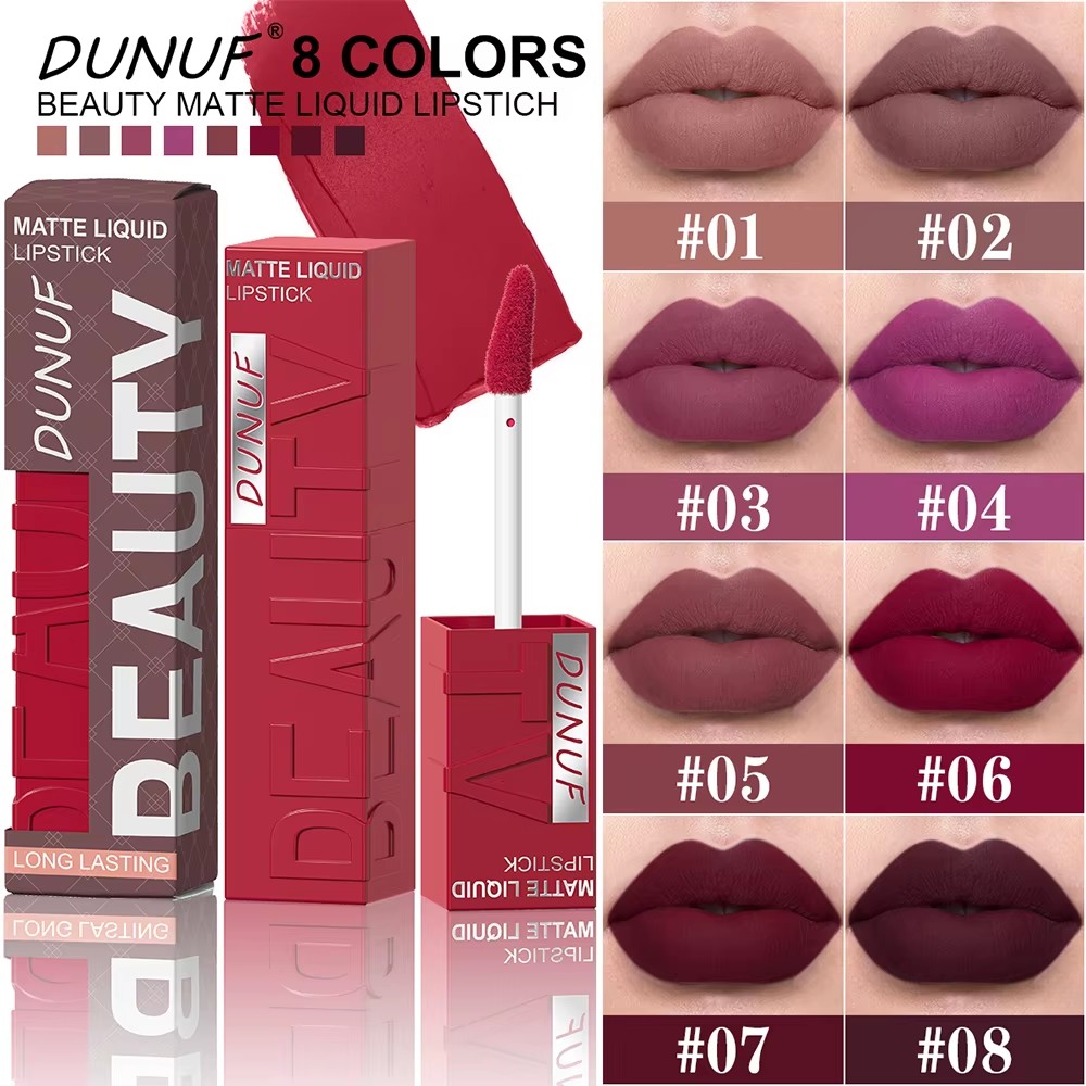 DUNUF Lipstik Matte 8 Warna, T - Lip Gloss Plumping ulasan dan harga