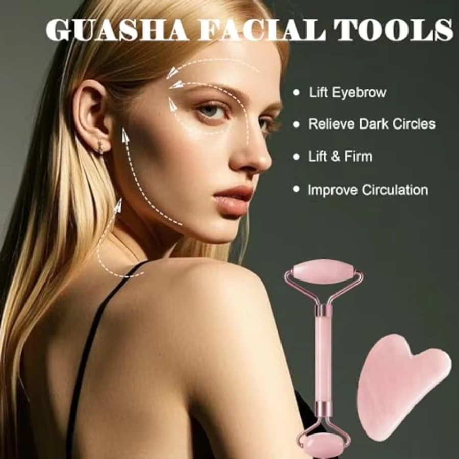 Set Rol Wajah 2 Bagian, Dapat  - Jade Roller Gua Sha ulasan dan harga